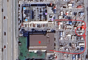 Google map view of Shannon Hall and Alice McKay building, showing evacuation routes and muster station at the far east side of the parking lot